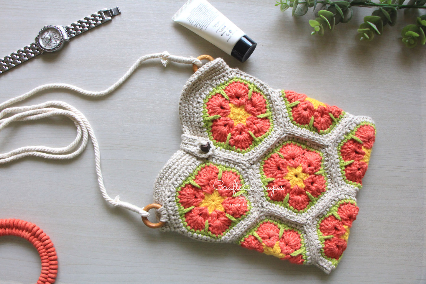 Eco-friendly crochet sling bag made with sustainable materials.