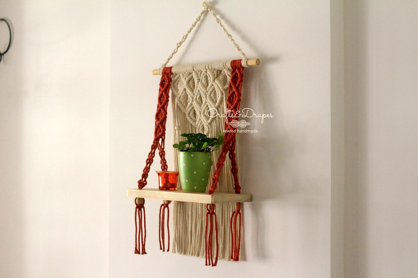 Boho Macrame Hanging Wall Shelf