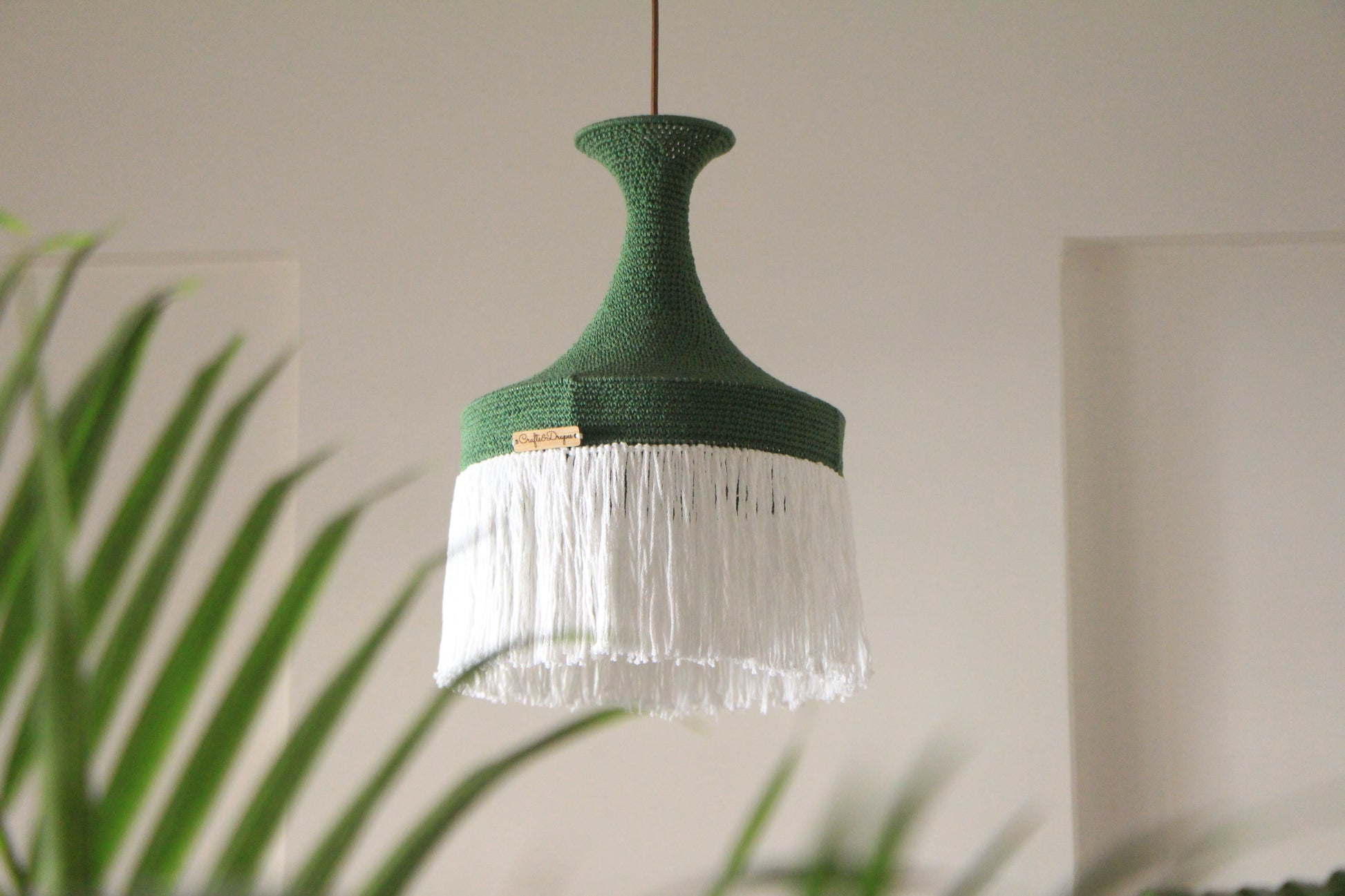 Crochet Tassel Chandelier Crochet Lights Crochet Lampshade Handwoven Lamp  Boho Light Pendant Suspension Light Cotton Fringe Lamp 