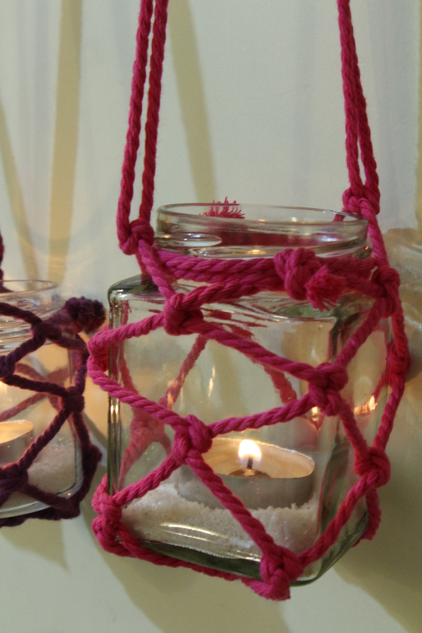 Macrame Tea Light Hanger | Boho Diwali Decor | Set of two