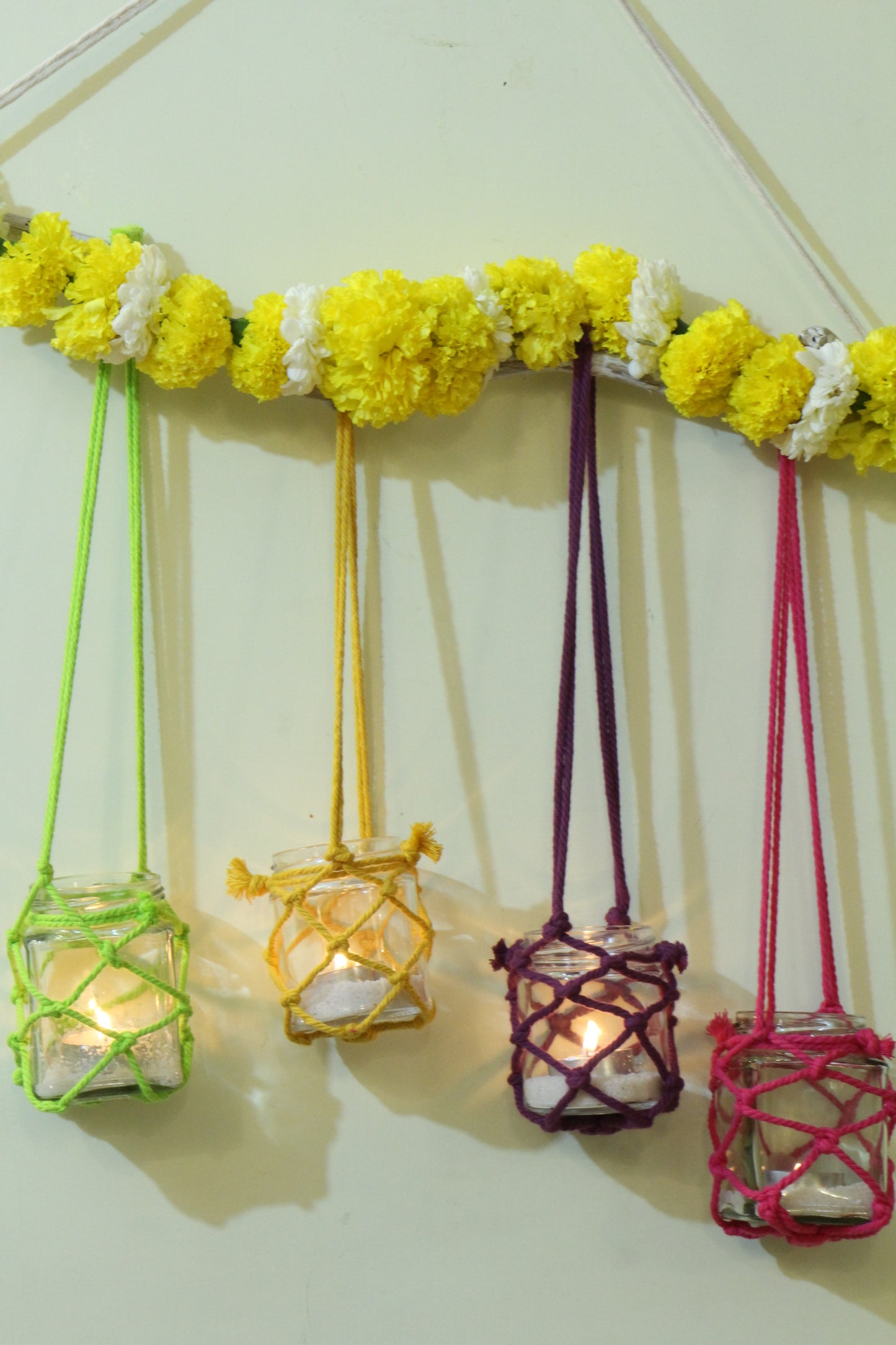 Macrame Tea Light Hanger | Boho Diwali Decor | Set of two