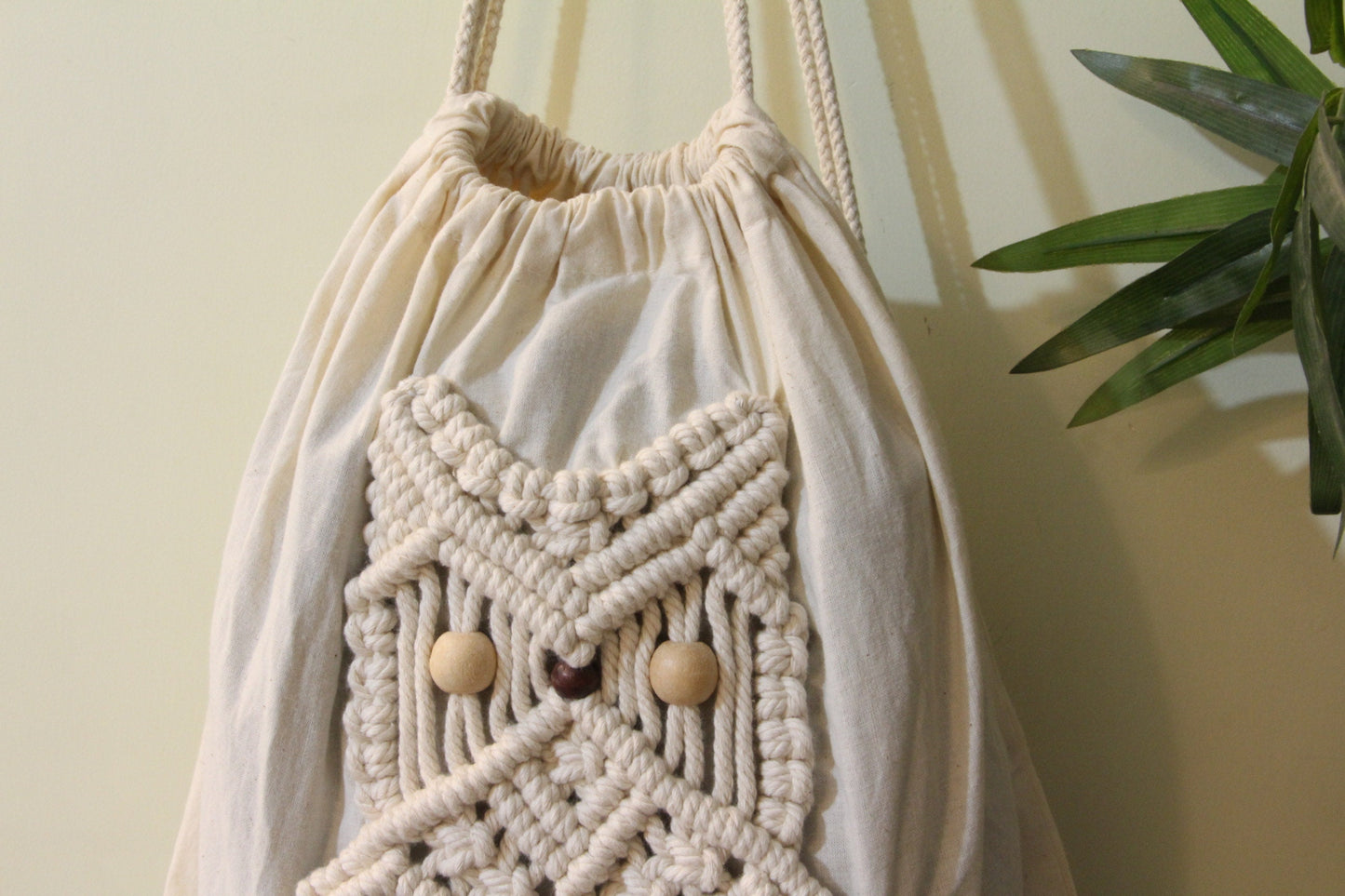 Macrame Backpack Drawstring Bag