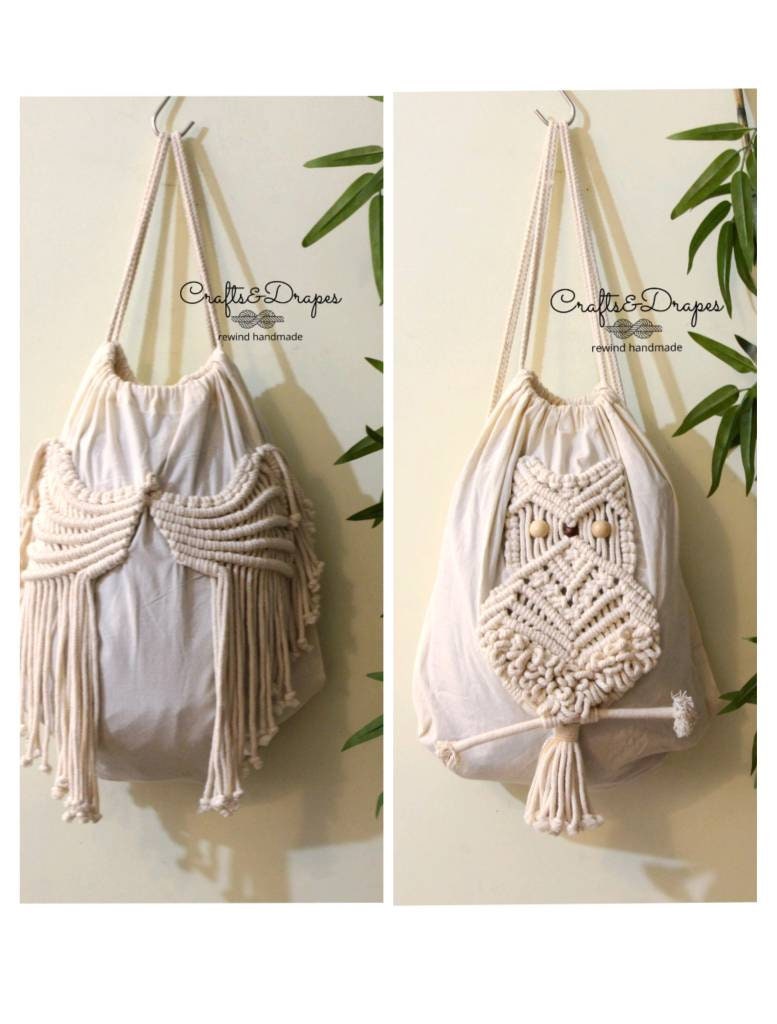 Macrame Backpack Drawstring Bag