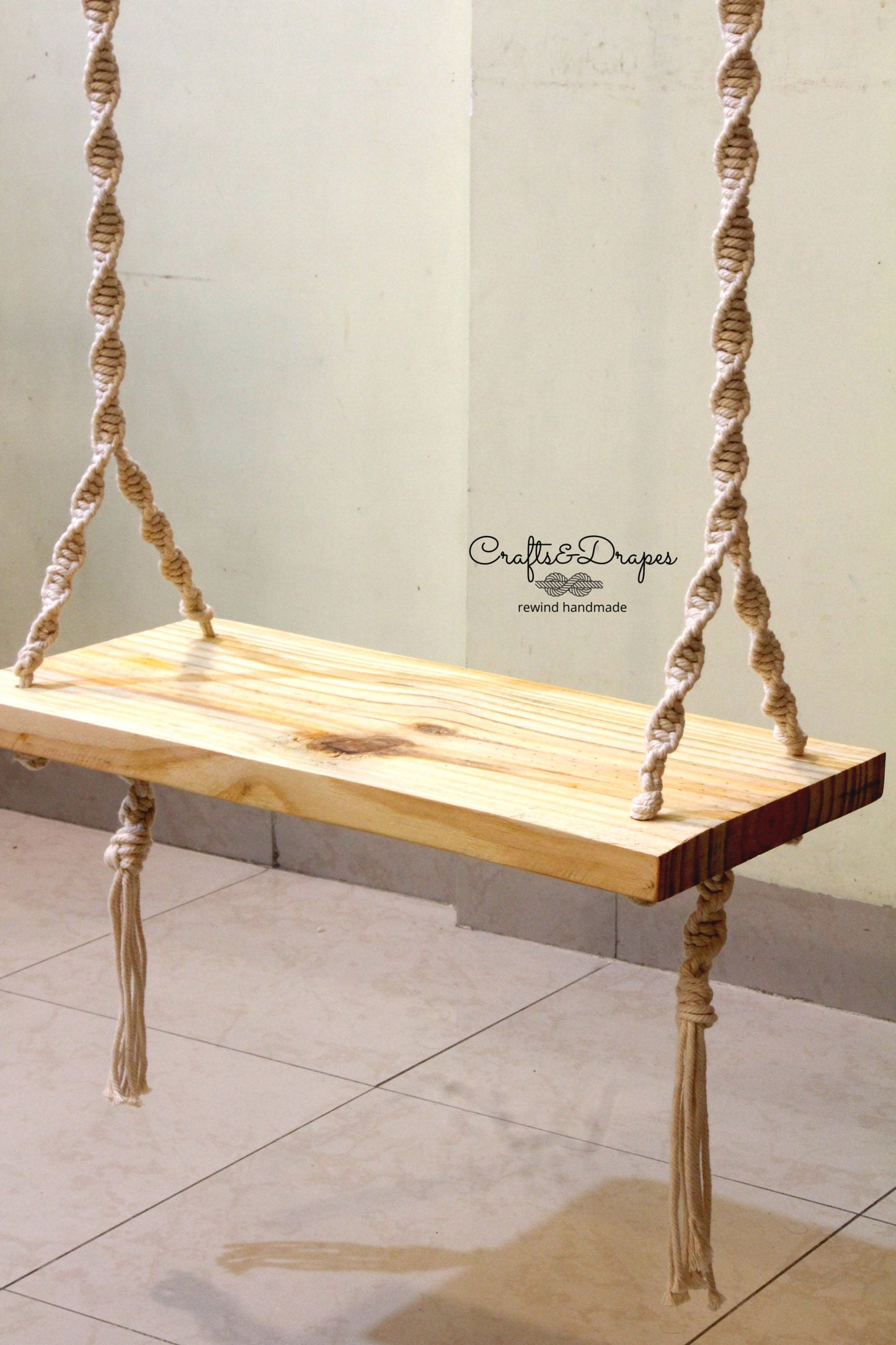 Boho Macrame Swing Chair | Wooden Seat