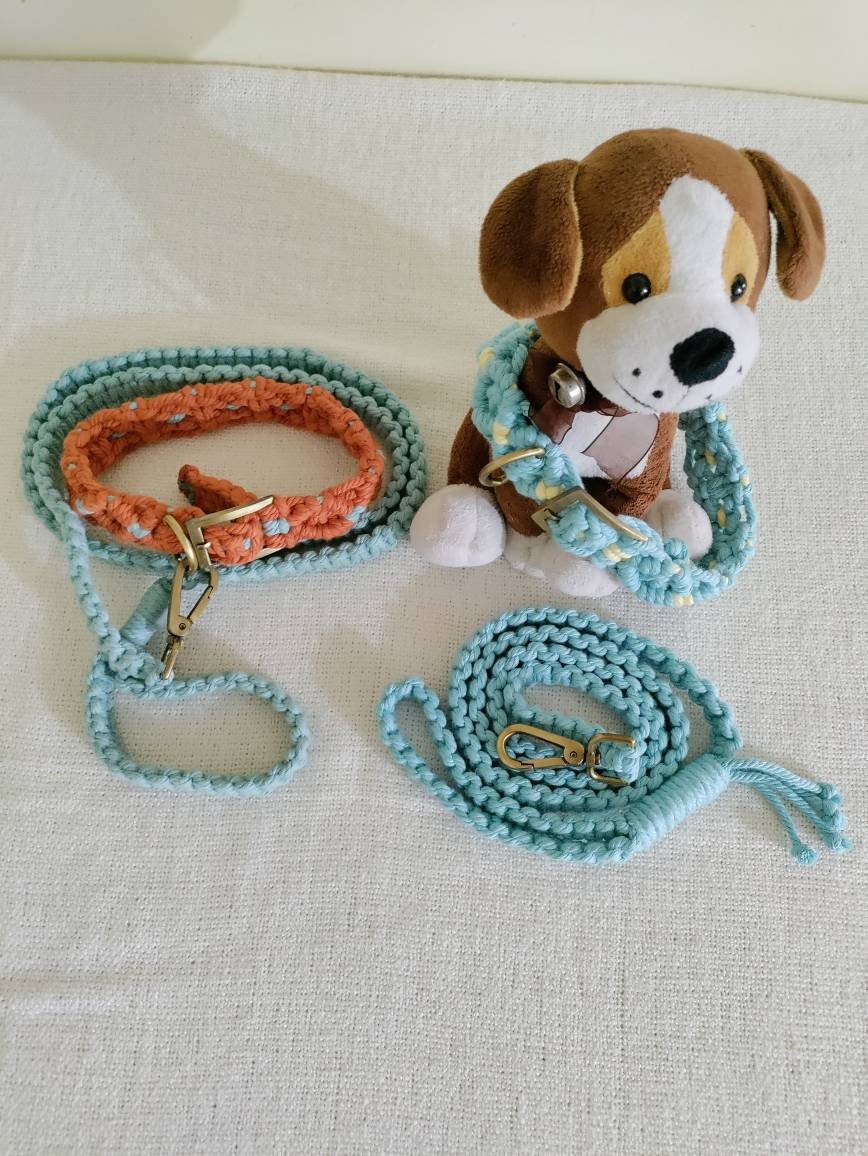 Adjustable Macrame Dog Collar and Leash Set