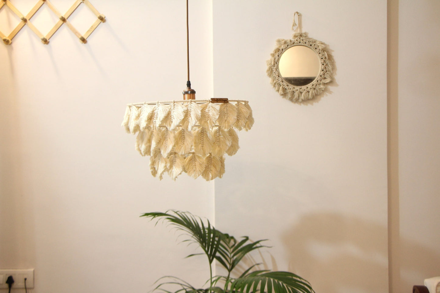 macrame feather lightshade