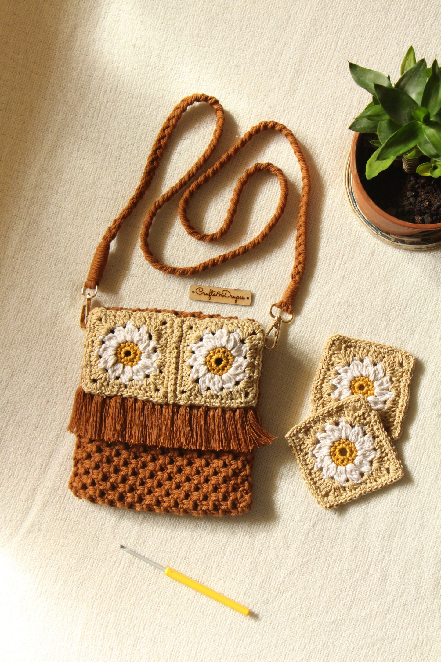 Boho Crochet Crossbody Bag | Granny Square Owl