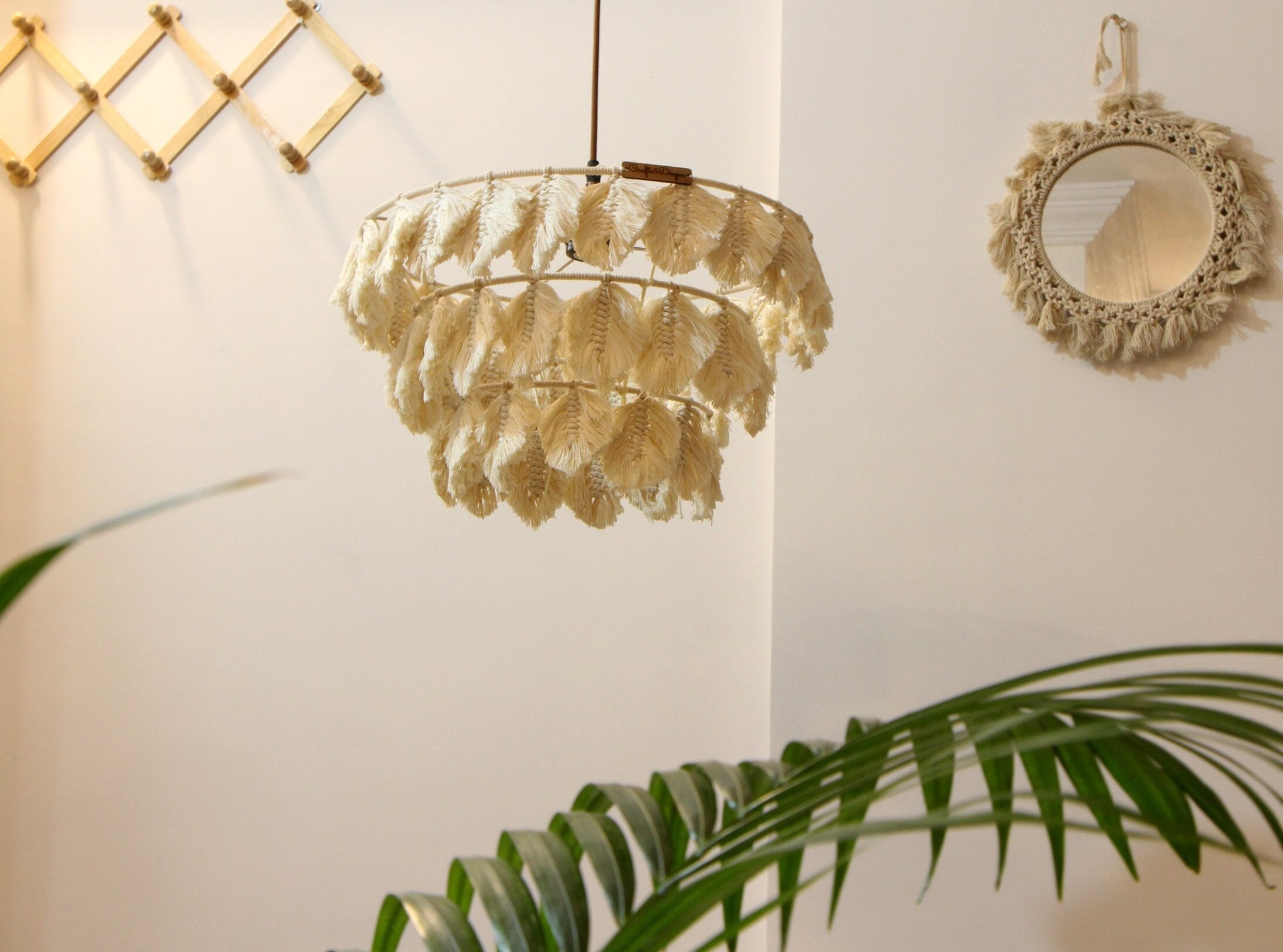 macrame feather lampshade